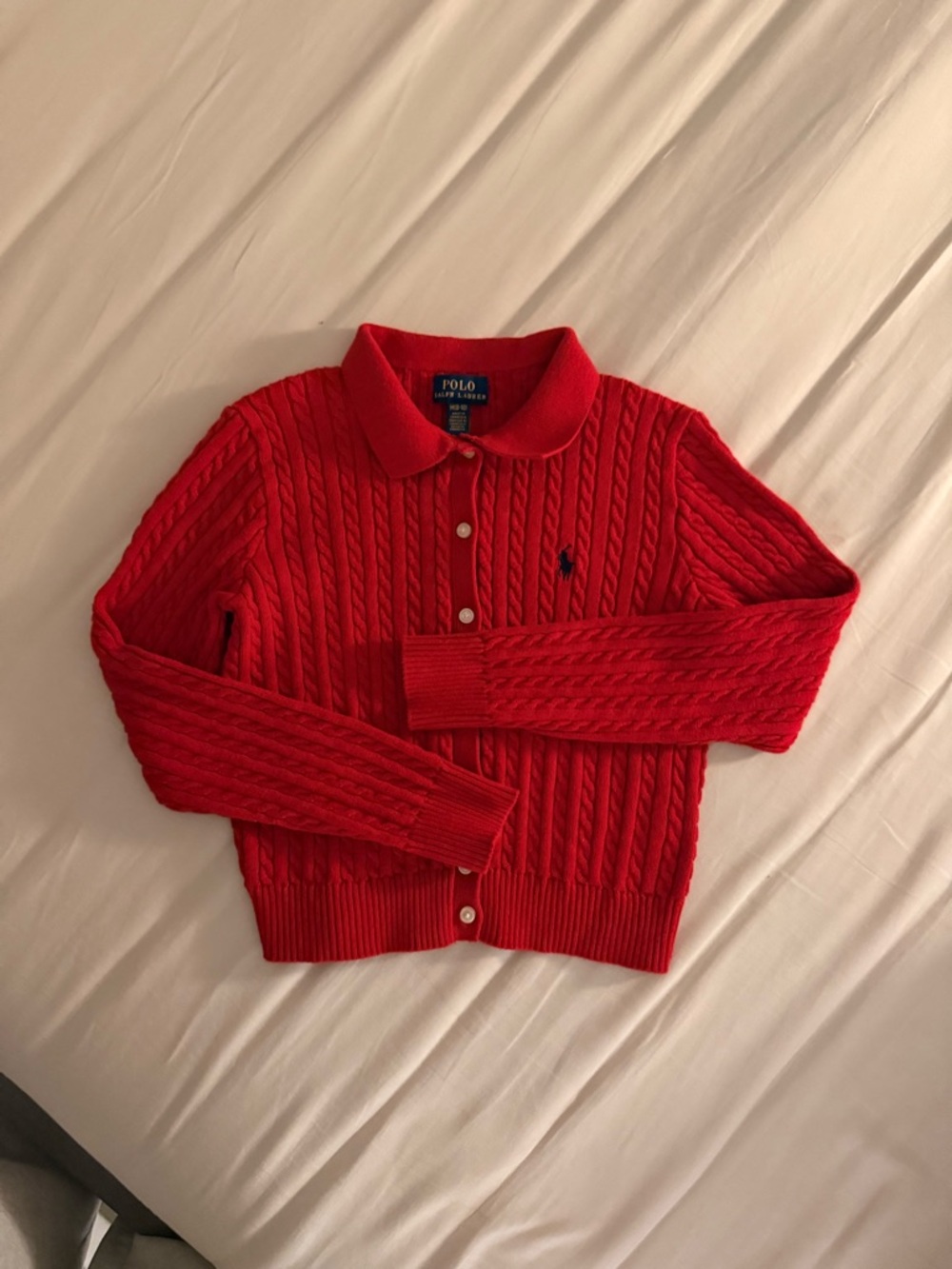 Polo by Ralph Lauren Red Cable Knit Polo Cardigan